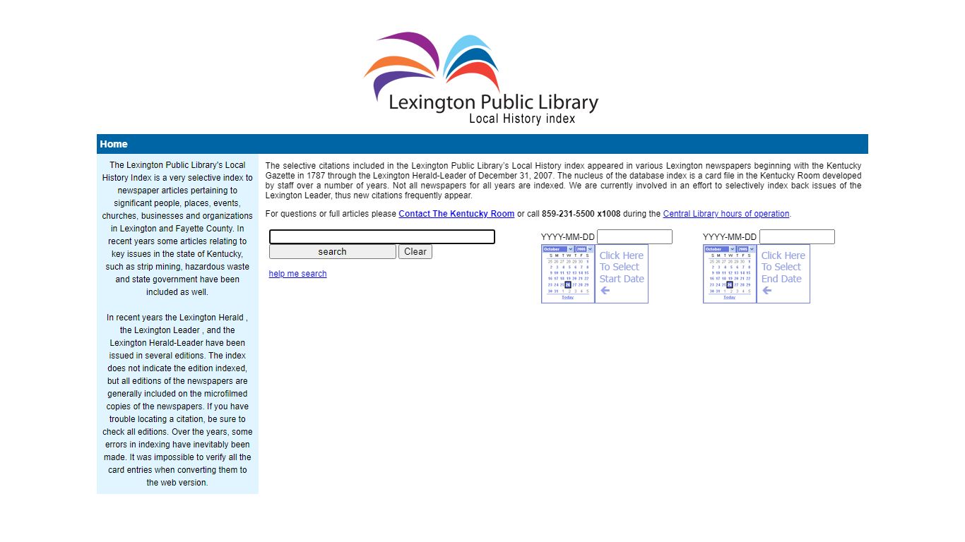 Lexington Public Library - Local History Index